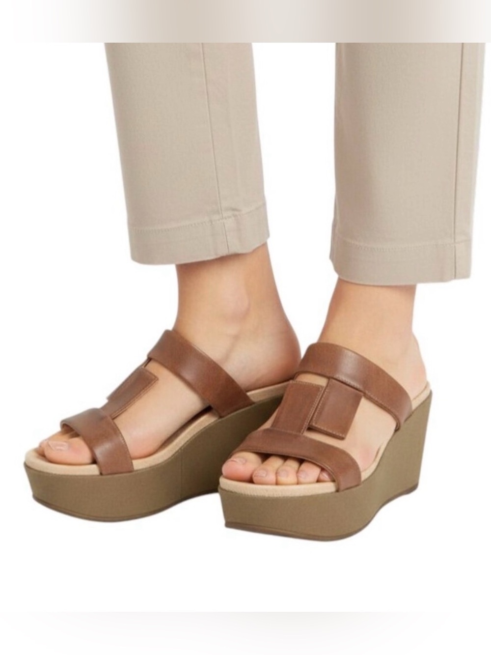 Antelope Light Taupe Karas Wedge Leather Sandals for Women Size 38 NEW